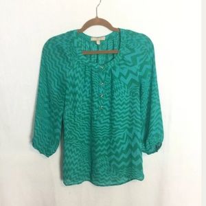 Banana Republic Blouse Green Striped 3/4 Sleeve S